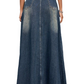 Raw Hem High Waist Denim Skirt with Pockets