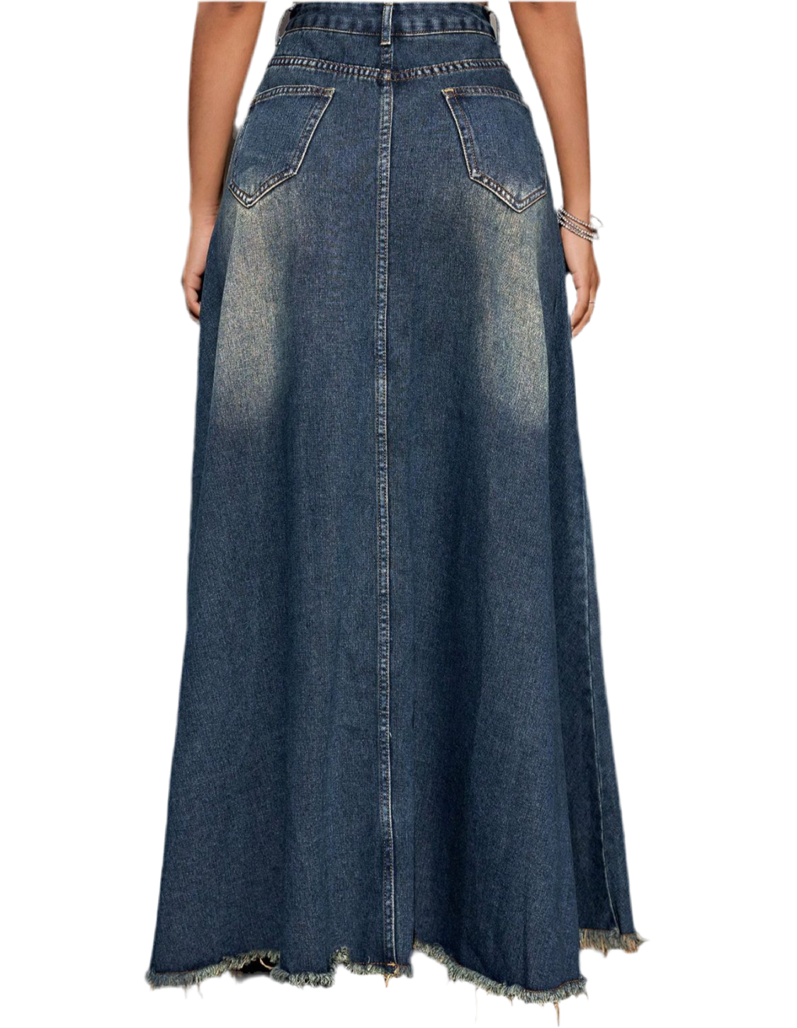 Raw Hem High Waist Denim Skirt with Pockets