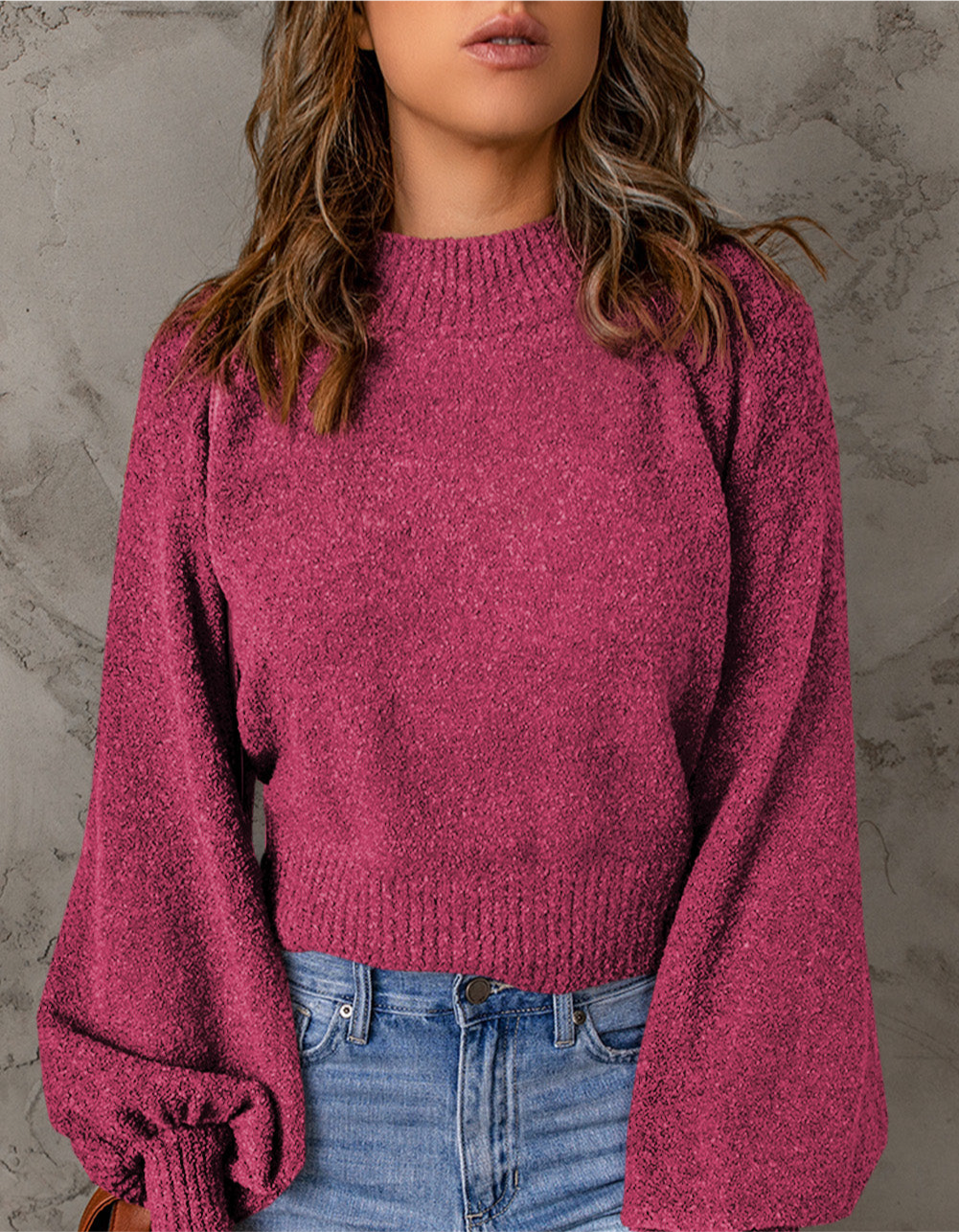 Ladies Balloon Sleeve Cropped Sweater