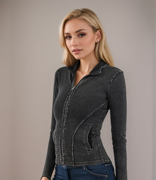 Ladies Zip Up Denim Top