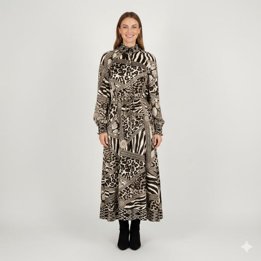 Ladies Mock Neck With Puffed Sleeve Dress