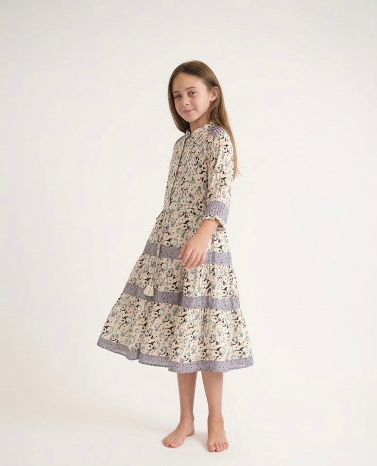 Tween Pleated Detail Drawstring Waist Printed Dress - Modest Necessities