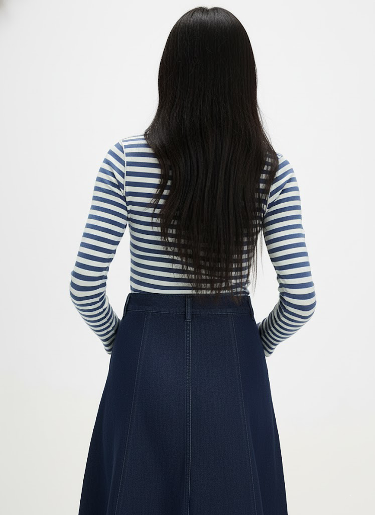 Exposed Seam Striped Turtleneck Long Sleeve T-Shirt