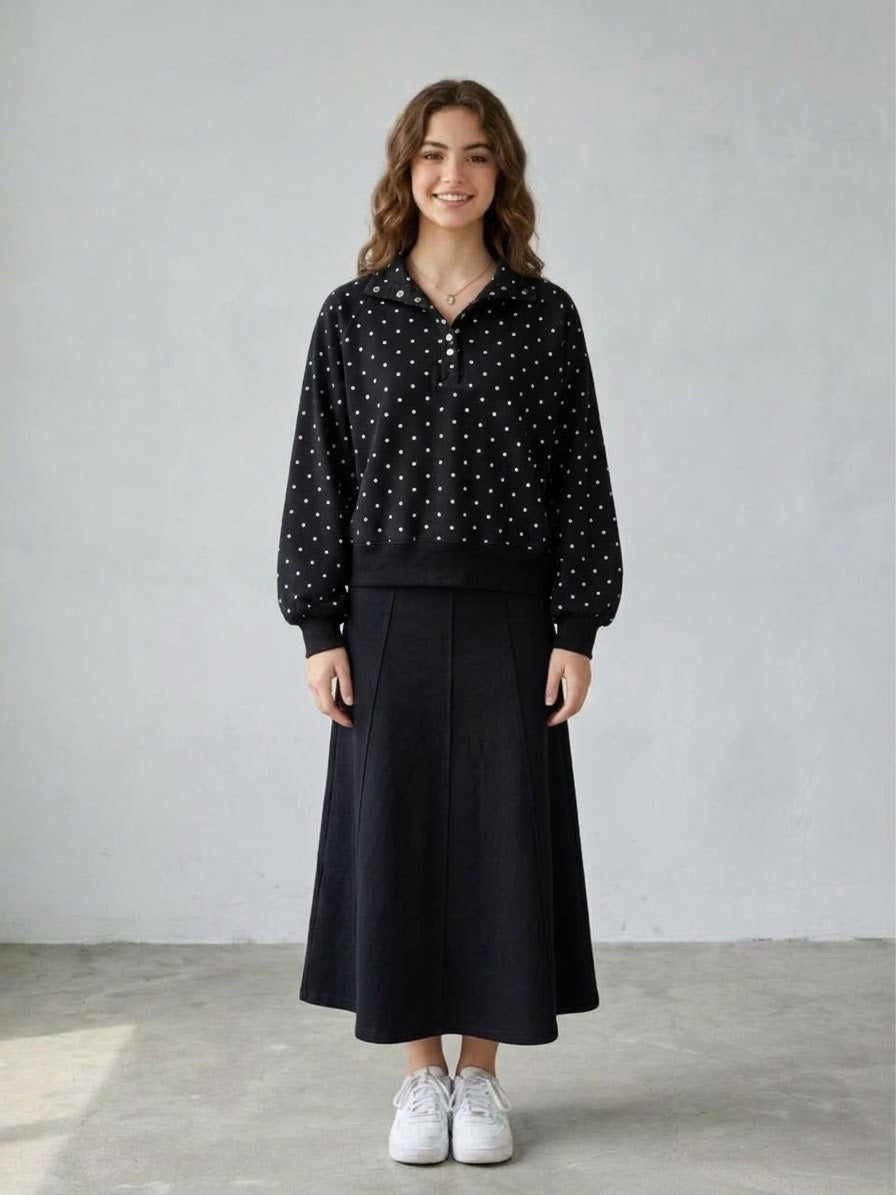 Polka Dot Snap-Button Sweatshirt
