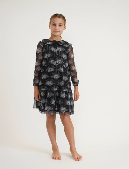 Teen Black And White Mesh Dress (lined sleeves, past the knee version)
