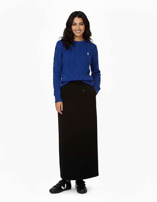 Corduroy Skirt With Drawstring - Black