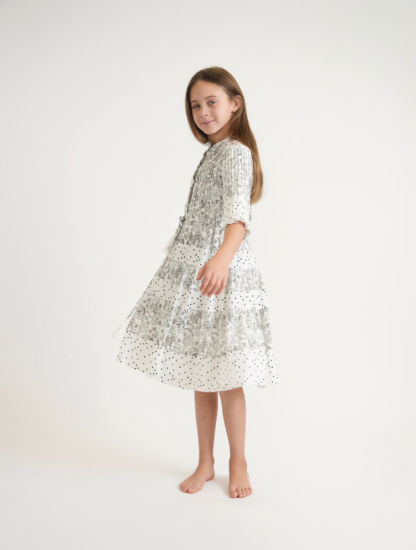 Teen Pleated Detail Drawstring Waist Printed Dress
