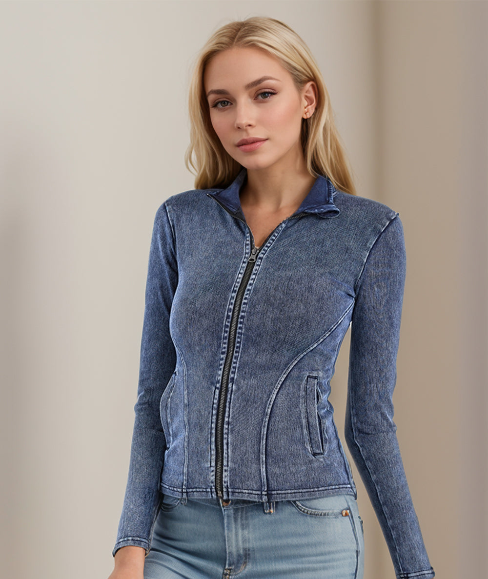 Ladies Zip Up Denim Top