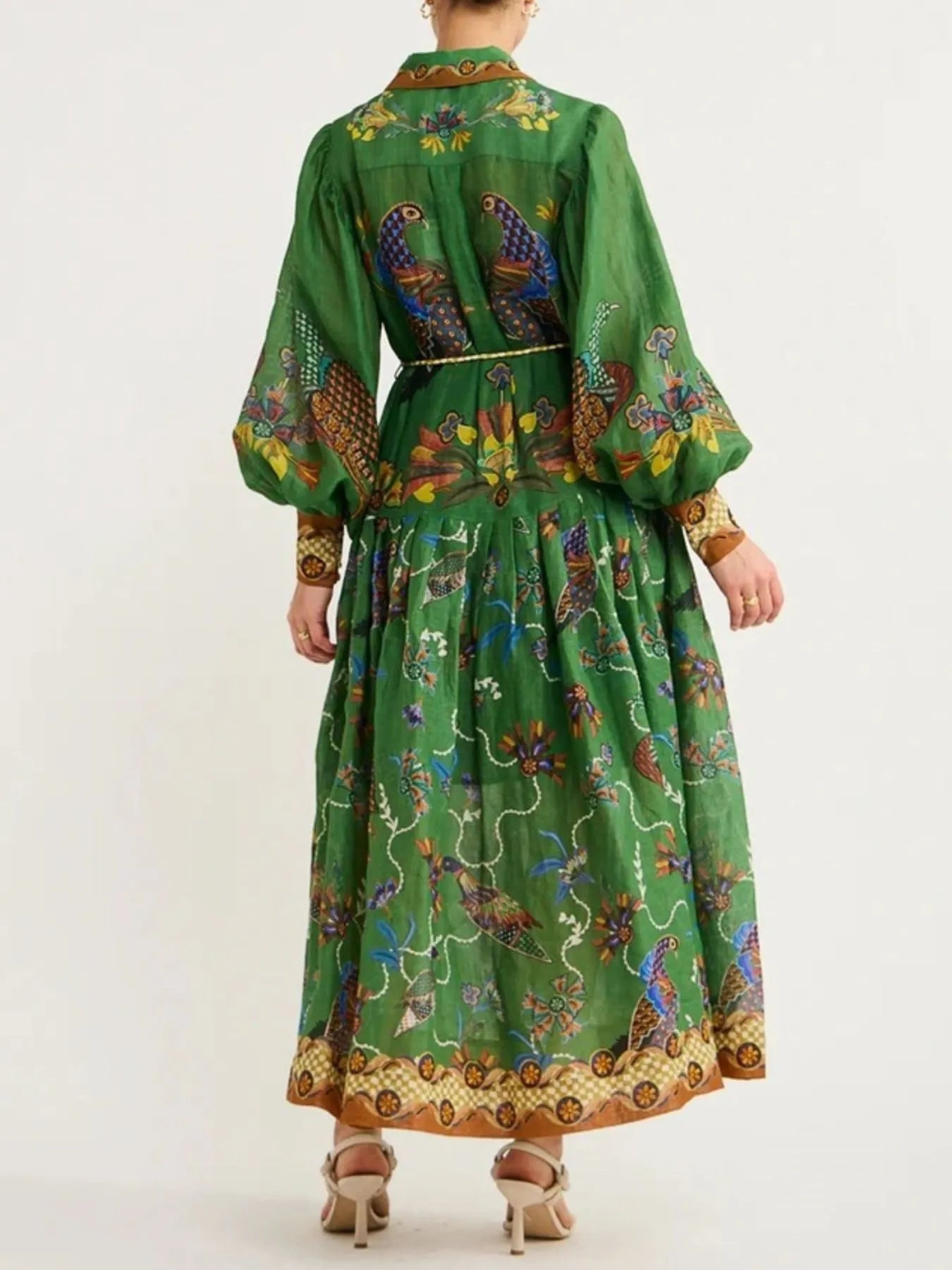 Ladies Printed Lantern Sleeve Maxi Shirt Dress – Modest Necessities
