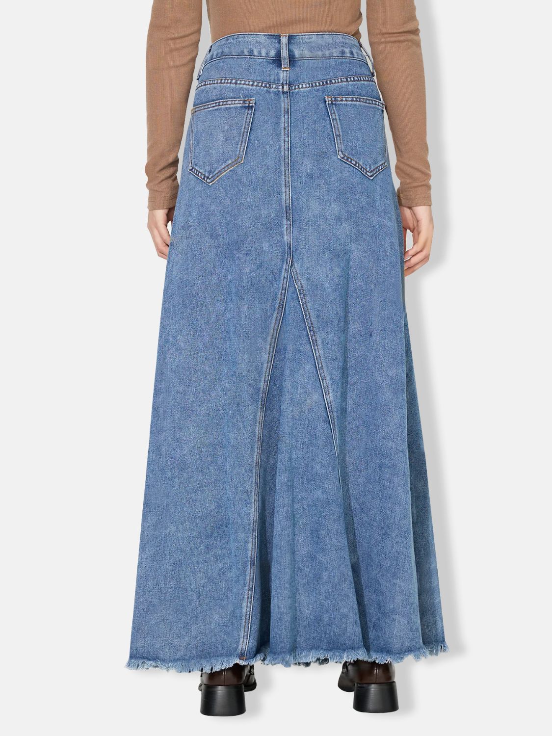 Ladies Raw Hem Maxi Denim Skirt