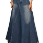 Raw Hem High Waist Denim Skirt with Pockets