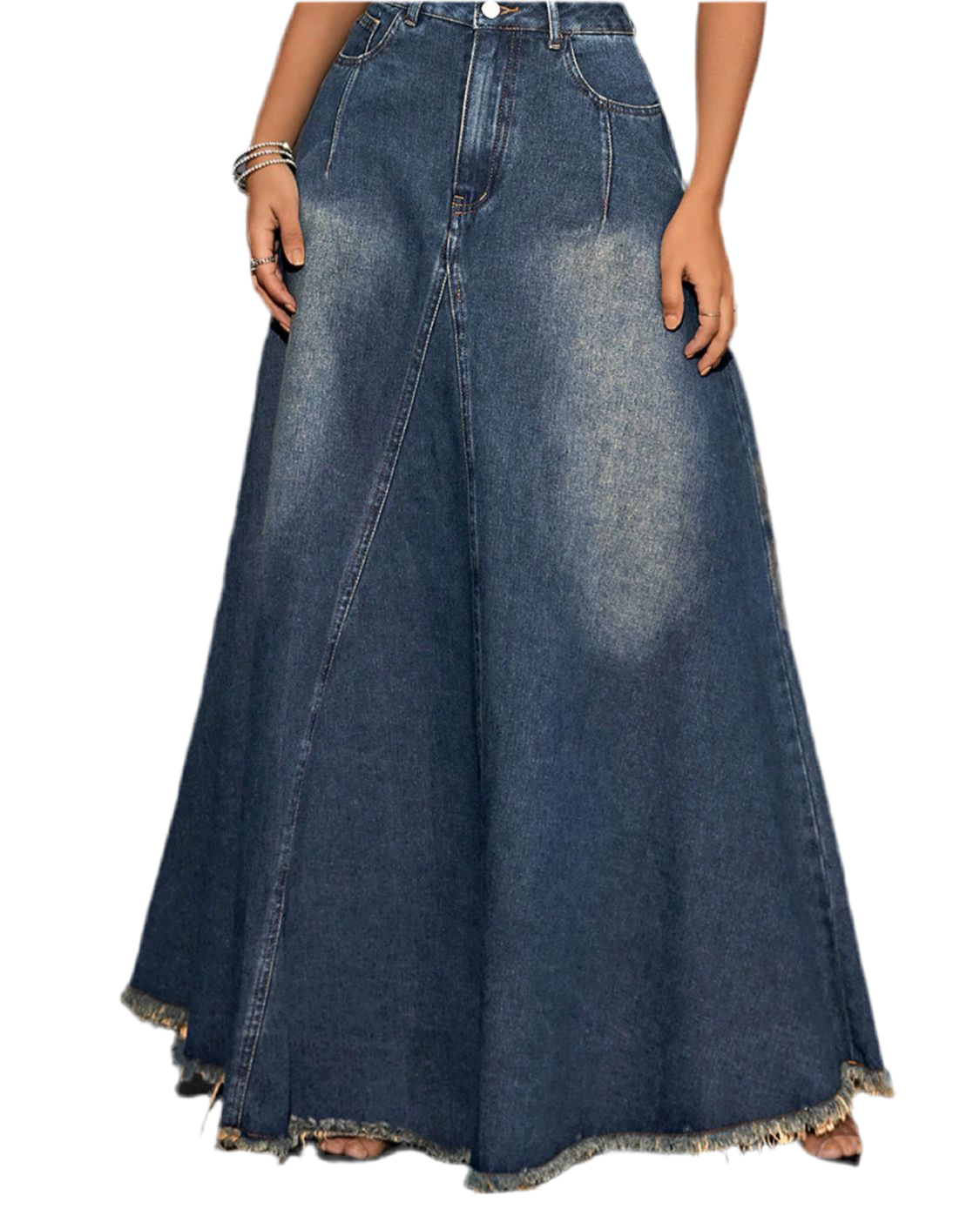 Raw Hem High Waist Denim Skirt with Pockets