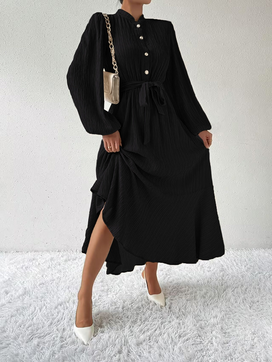 Ladies Tie Waist Long Sleeve Dress