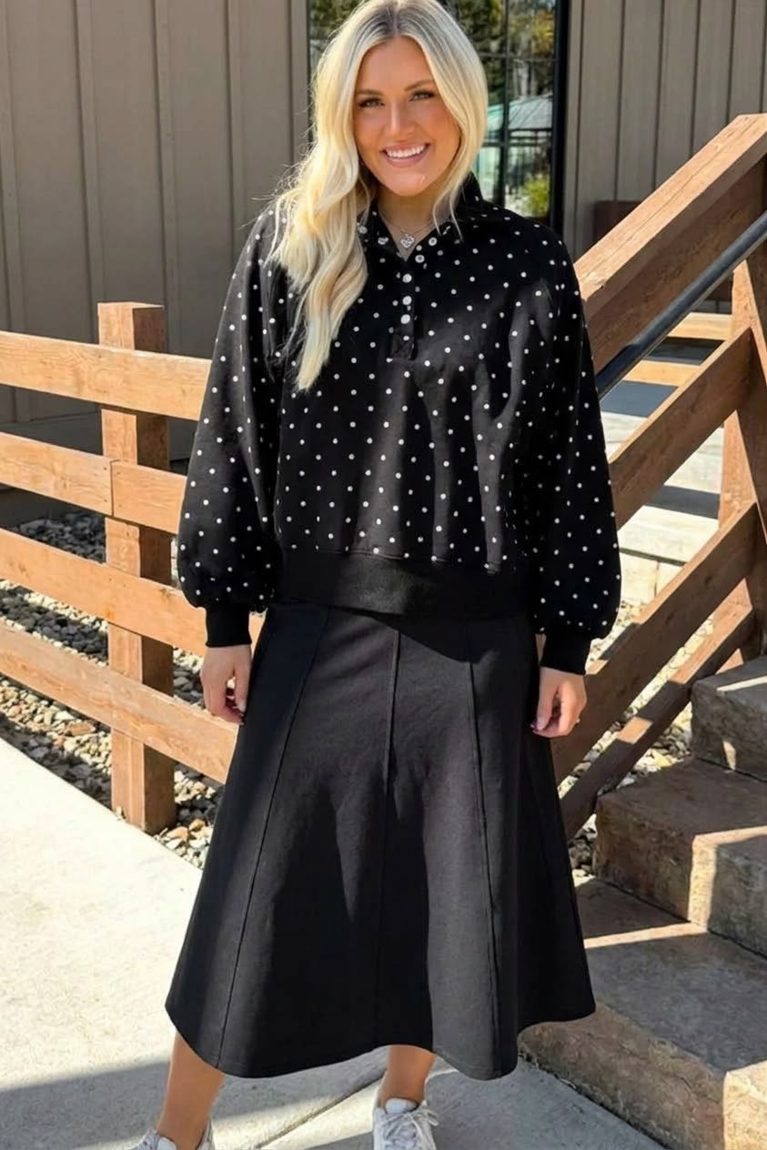 Polka Dot Snap-Button Sweatshirt