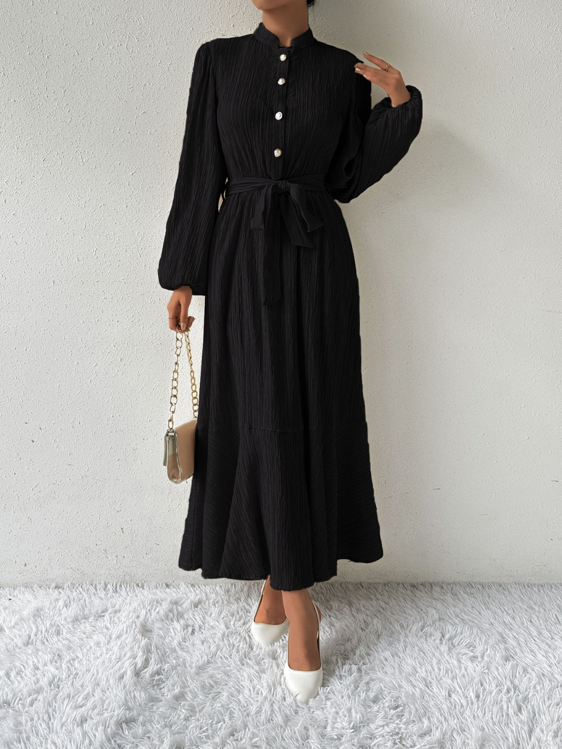 Ladies Tie Waist Long Sleeve Dress