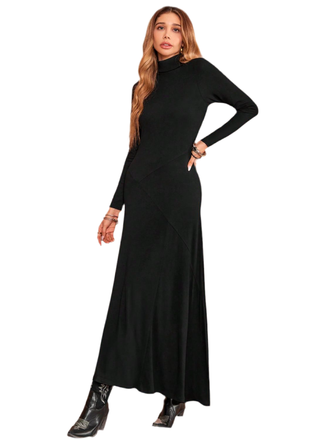 Ladies Turtleneck Long Sleeve Maxi Dress