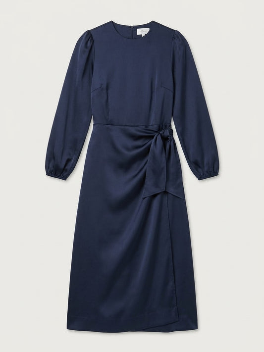 Ladies Navy Satin Two Piece Top and Skirt