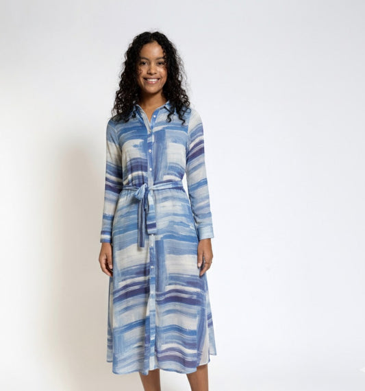 שמלת חולצה כחולה מרגיעה לנשים