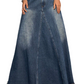 Raw Hem High Waist Denim Skirt with Pockets