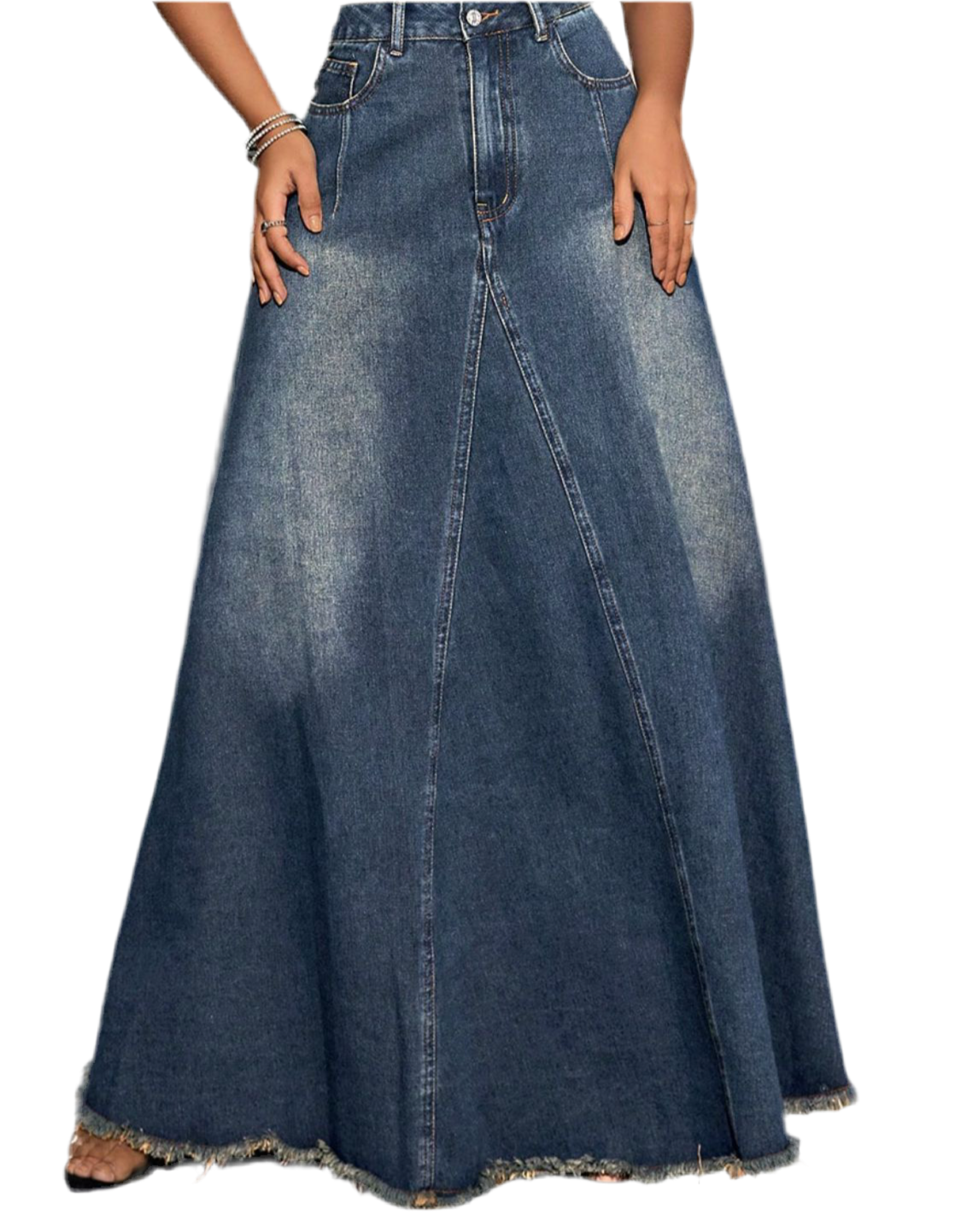 Raw Hem High Waist Denim Skirt with Pockets