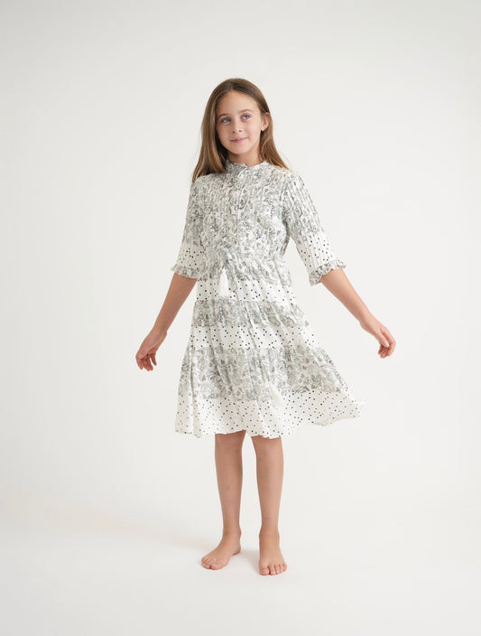 Teen Pleated Detail Drawstring Waist Printed Dress