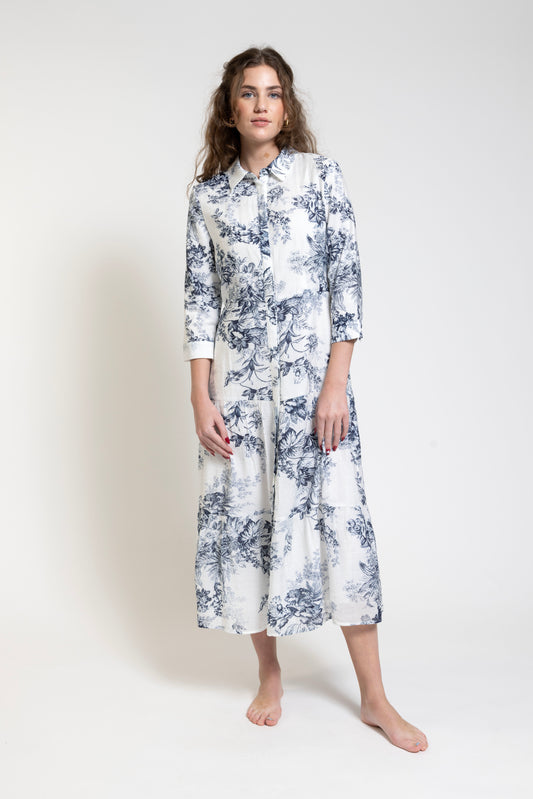 Ladies Waisted Tiered Toile Shirt Dress