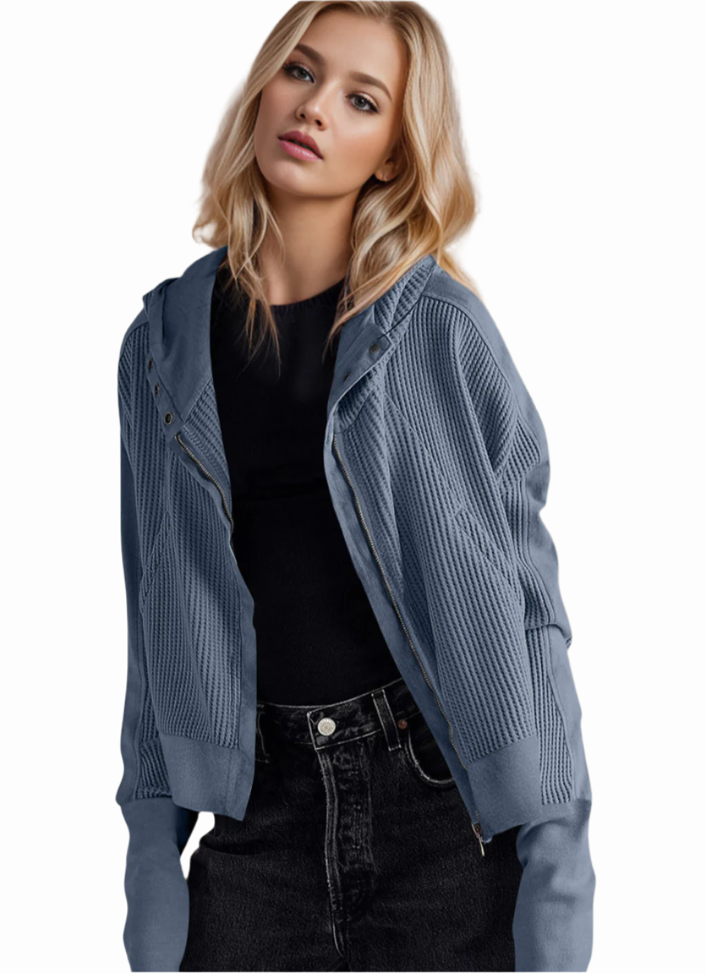 Ladies Waffle-Knit Zip Up Hoodie – Modest Necessities