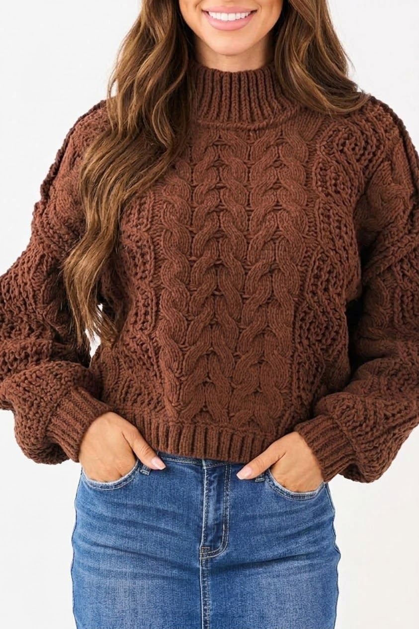 Mock Neck Cable Knit Sweater