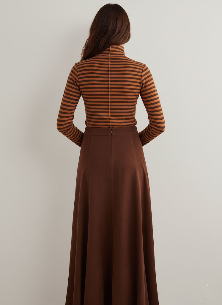 Exposed Seam Striped Turtleneck Long Sleeve T-Shirt