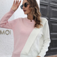 Contrast Color Round Neck Long Sleeve Sweater (3 color combos)