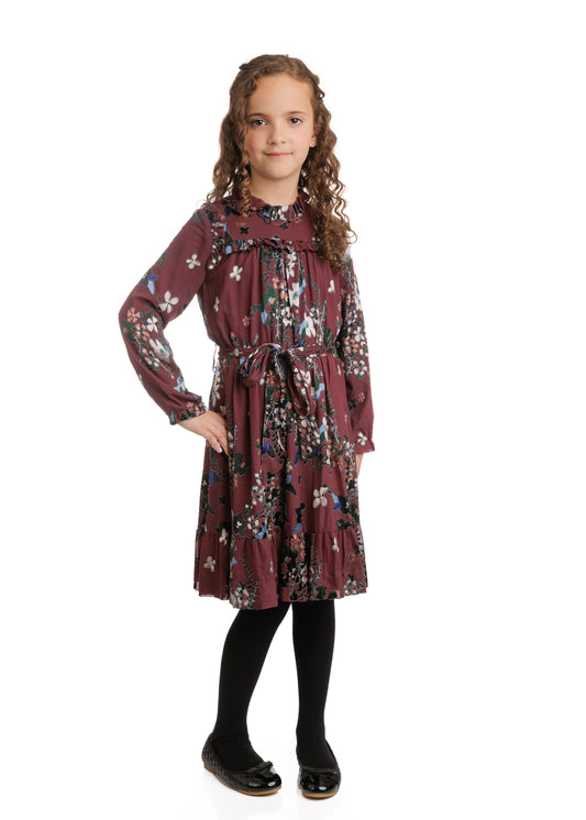 Tween Red With Green Pink Blue Cut Flowers Dress