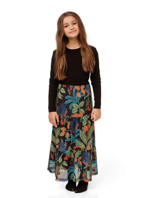 Tween Black And Floral Maxi Dress
