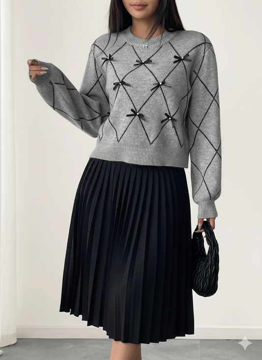 Diamond Pattern Bow Detail Sweater