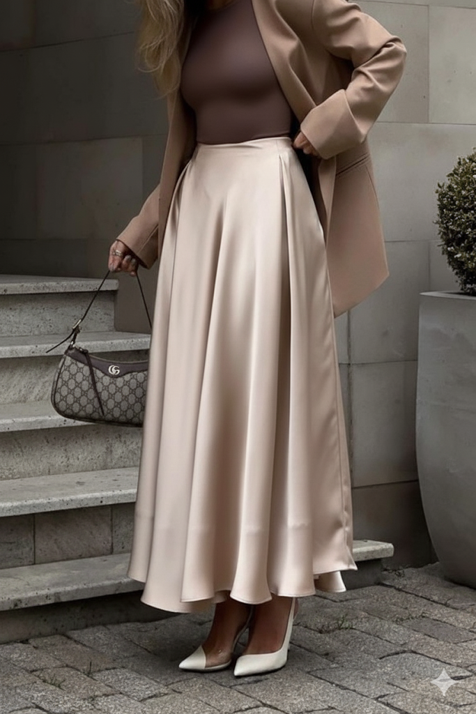 Back Elastic Waist Satin Minx Skirt