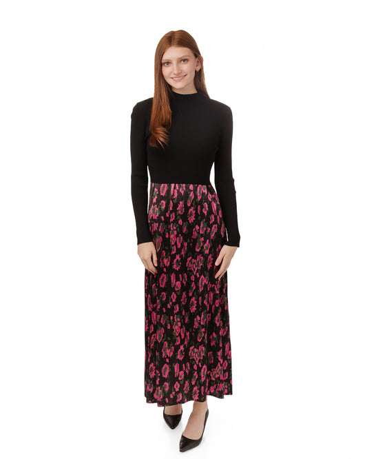 Black Floral Slip Dress With Knit Overlay