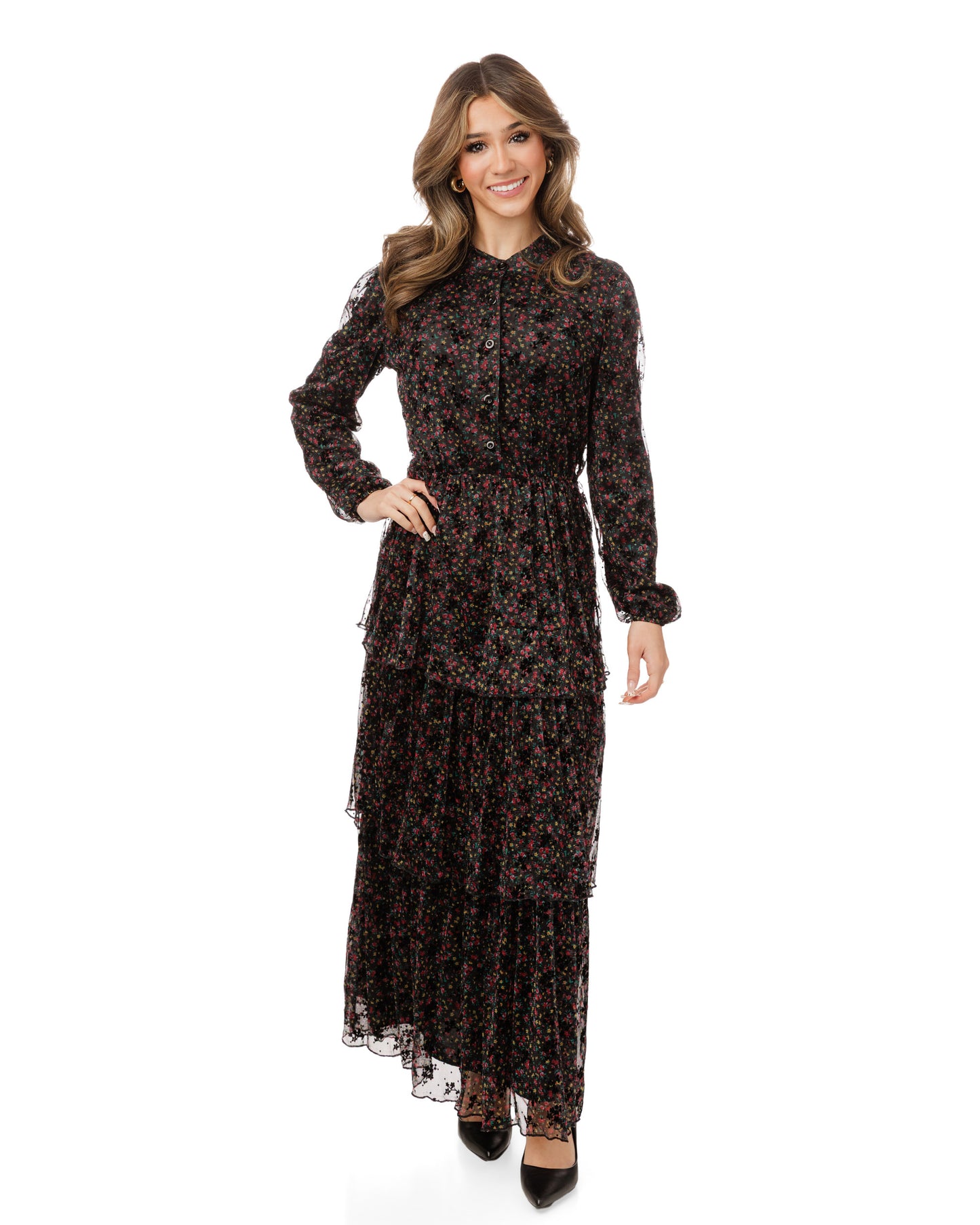 Black And Red Mesh Layered Dress