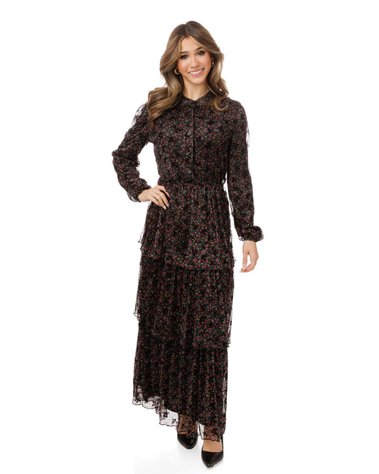 Black And Red Mesh Layered Dress
