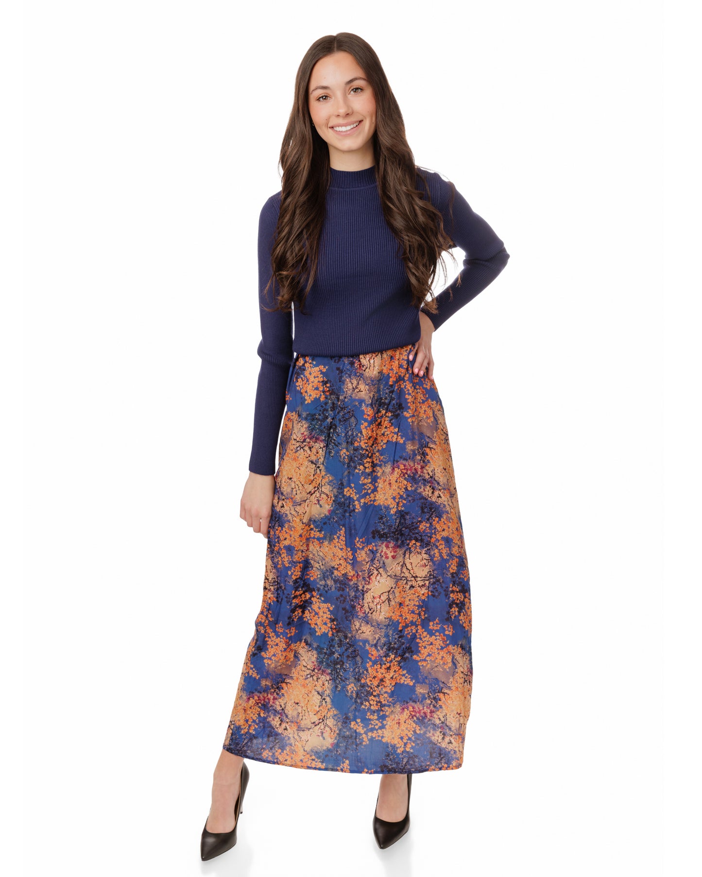 Orange And Blue Silk Jumper With Blue Knit Overlay