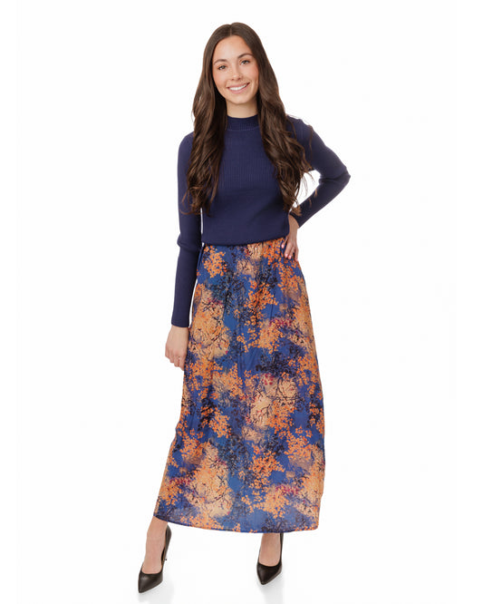 Orange And Blue Silk Jumper With Blue Knit Overlay