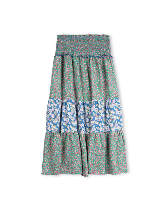 Ladies Smock Waisted Print Maxi Skirt