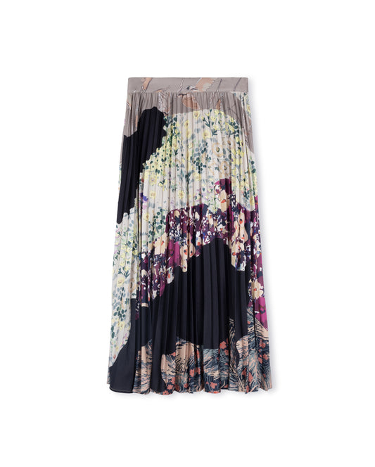 Ladies Multi Printed Pleated Maxi Skirt