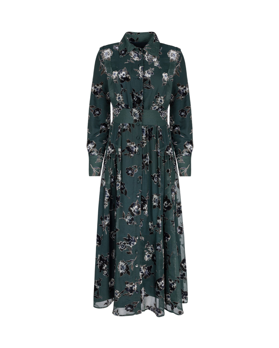 Ladies Sheer Floral Print Button Down Dress