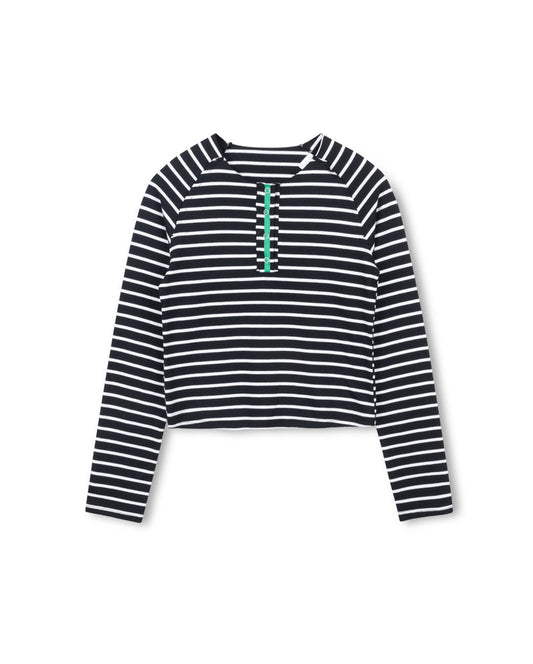 Ladies Striped Raw Placket T-Shirt