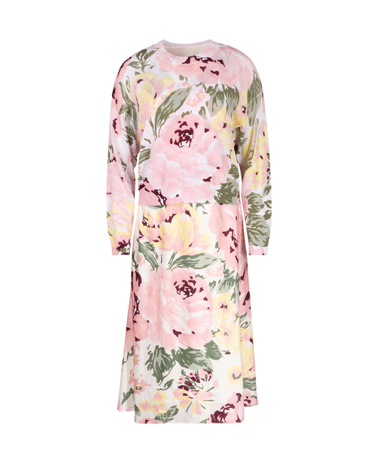 Ladies Flower Print Crew Neck Dress