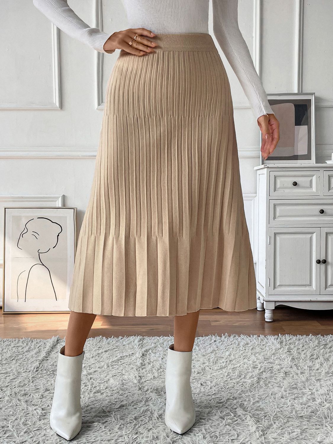 Ladies Pleated Midi Sweater Skirt