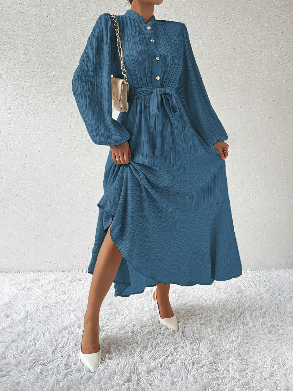 Ladies Tie Waist Long Sleeve Dress