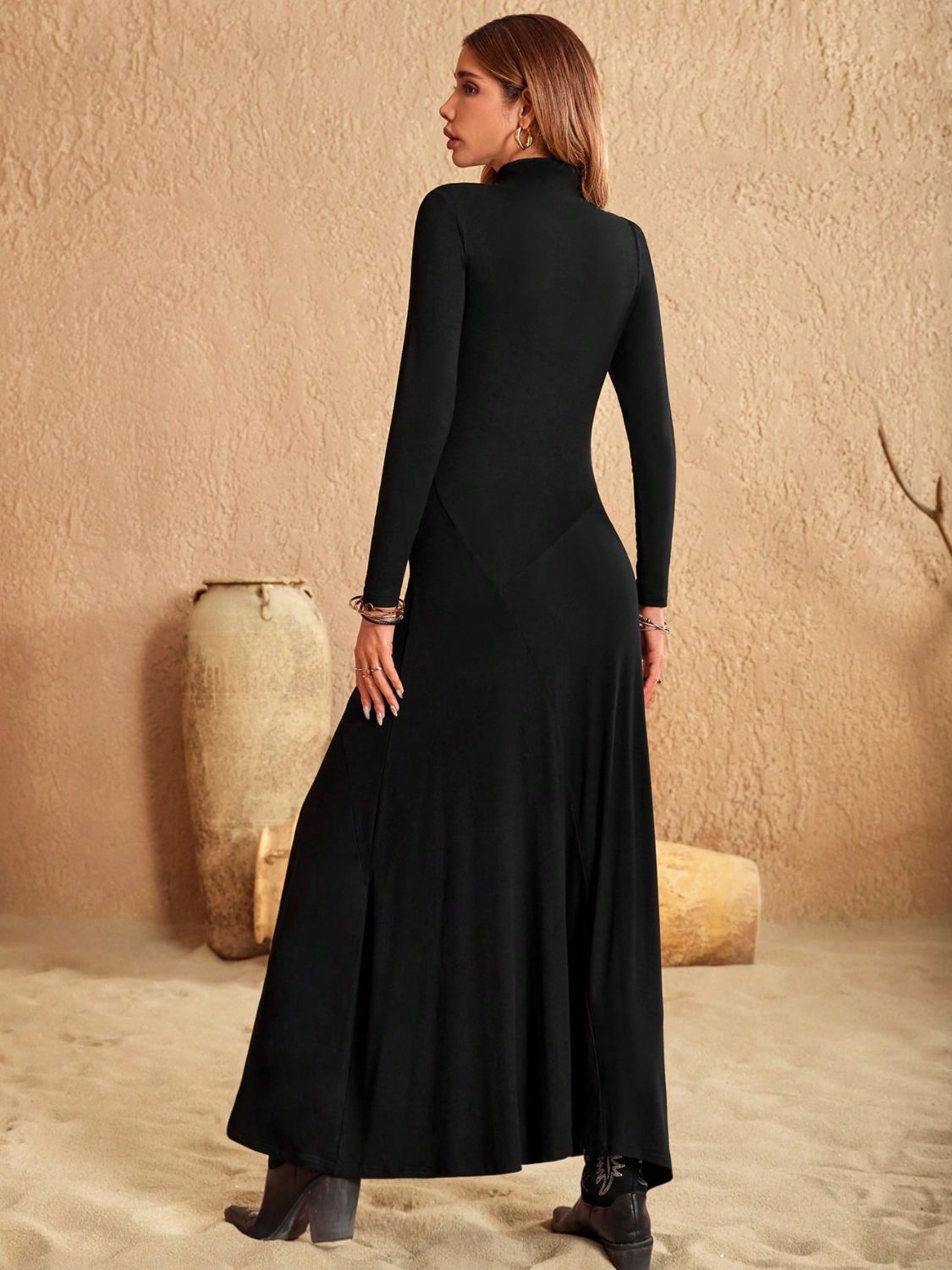 Ladies Turtleneck Long Sleeve Maxi Dress