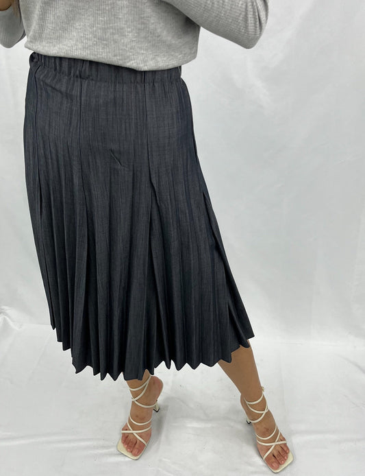 Ladies Denim  Fit and Flair Pleated Knee Length Skirt (3 colors)