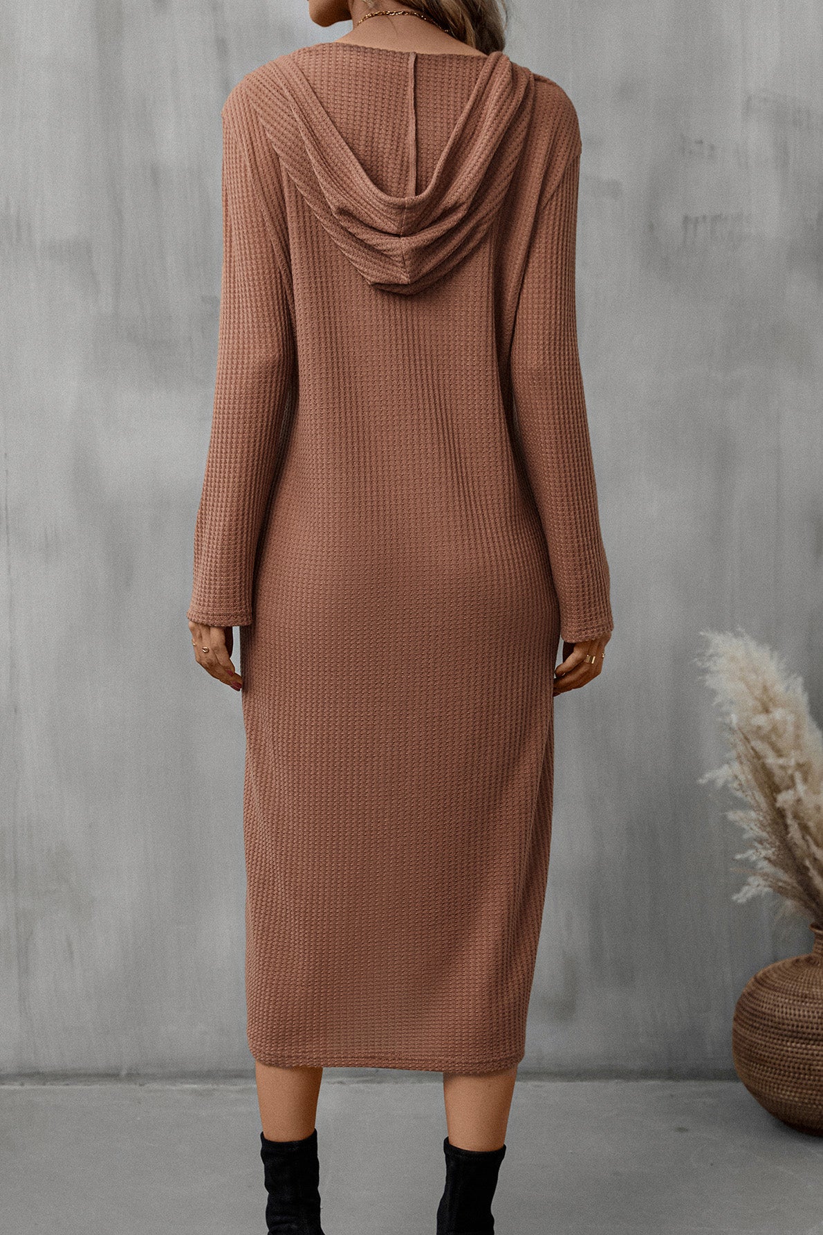 Ladies Buttoned Long Sleeve Hooded Dress