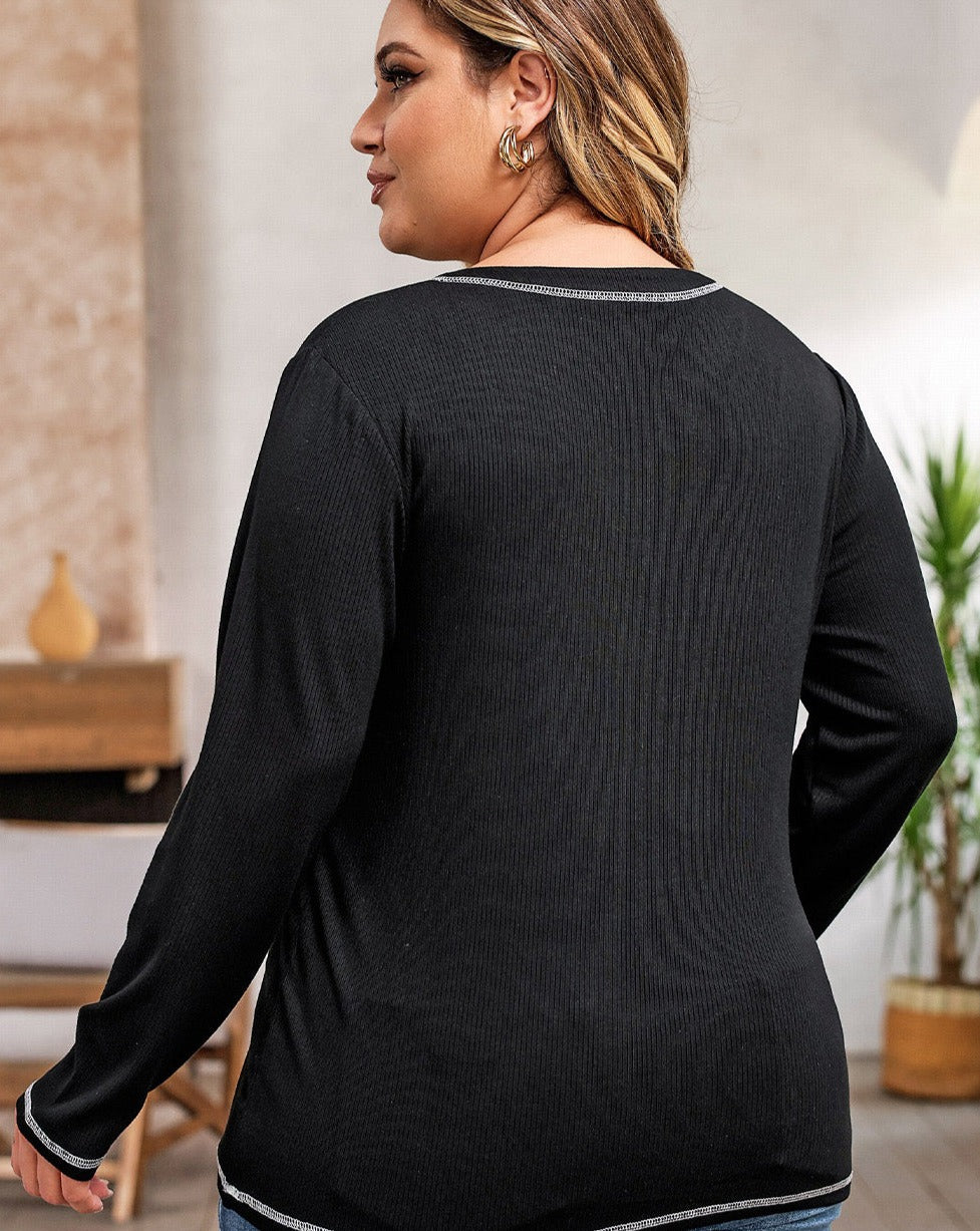 Ladies Plus Size Notched Neck  Tee